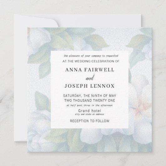 Greenery Square Waterverf Botanical Wedding Kaart (Voorkant)