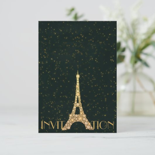 Greenery Starry Gold Eiffel Tower Paris Crystals Kaart (Staand voorkant)