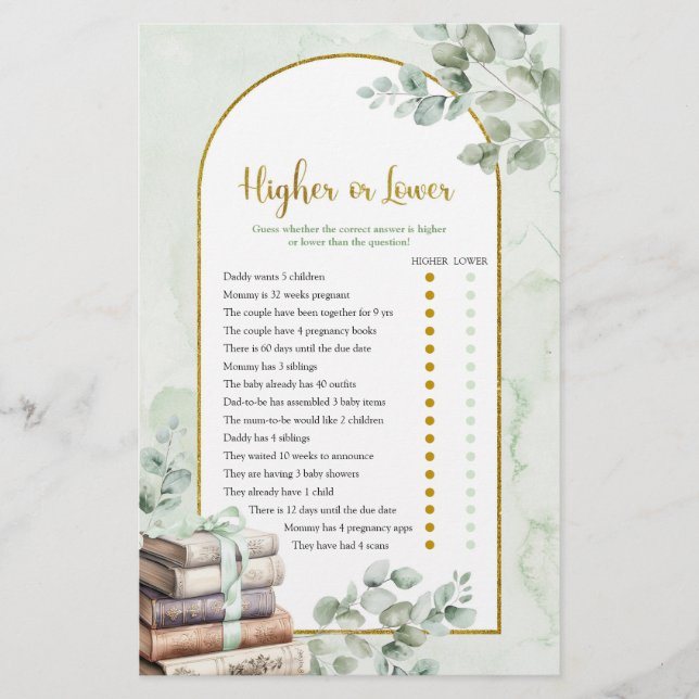 Greenery Storybook Hoger of lager Games Kaart (Voorkant)