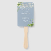 Greenery String Lights Dusty Blue Wedding Program Handwaaier (Voorkant)