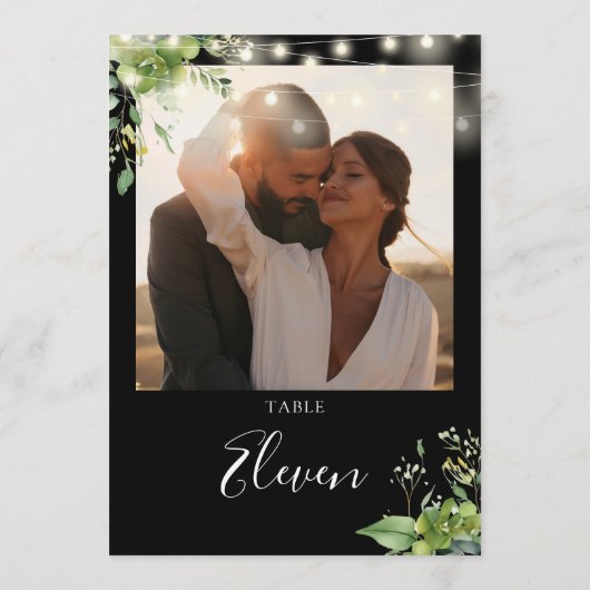 Greenery String Lights Fototafelnummer Bedankkaart (Achterkant)