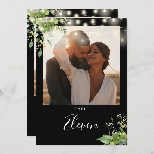 Greenery String Lights Fototafelnummer Bedankkaart (Voorkant / Achterkant)