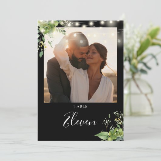 Greenery String Lights Fototafelnummer Bedankkaart (Staand voorkant)