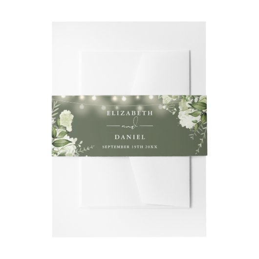 Greenery String Lights Olive Green Wedding Uitnodigingen Wikkel (Voorkant Voorbeeld)