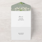 Greenery String Lights QR Code Sage Green Wedding All In One Uitnodiging (Buitenkant)