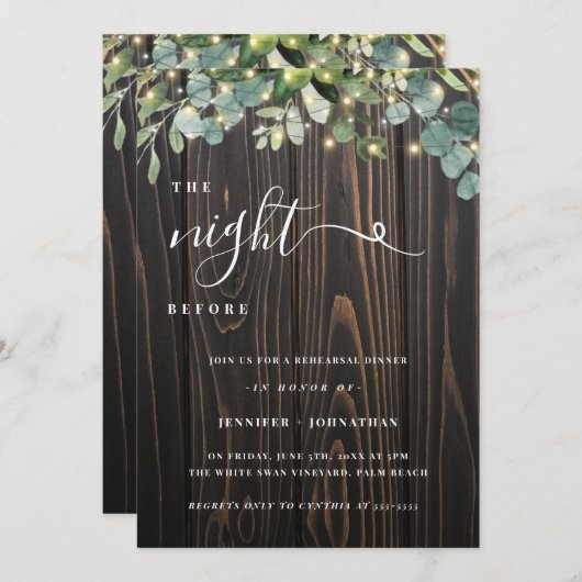 Greenery String Lights Rehearsal Dinner Invitation Kaart (Voorkant / Achterkant)