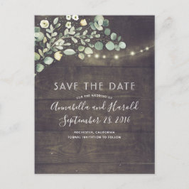Greenery String Lights Rustic Save the Date Aankondigingskaart