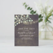 Greenery String Lights Rustic Save the Date Aankondigingskaart (Staand voorkant)