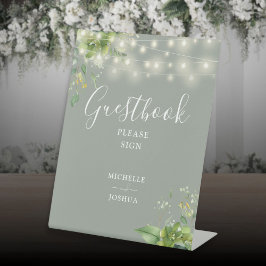 Greenery String Lights Sage Green Guestbook Reclamebord Met Voetstuk