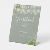 Greenery String Lights Sage Green Guestbook Reclamebord Met Voetstuk (Voorkant)
