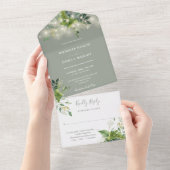 Greenery String Lights Sage Green Wedding All In One Uitnodiging (Afscheurbaar)