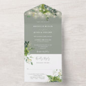 Greenery String Lights Sage Green Wedding All In One Uitnodiging (Binnen)