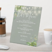 Greenery String Lights Sage Green Wedding Bar Menu Reclamebord Met Voetstuk (Insitu)