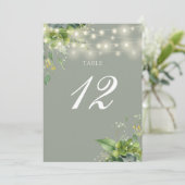 Greenery String Lights Sage Groene Tafel Nummer Bedankkaart (Staand voorkant)