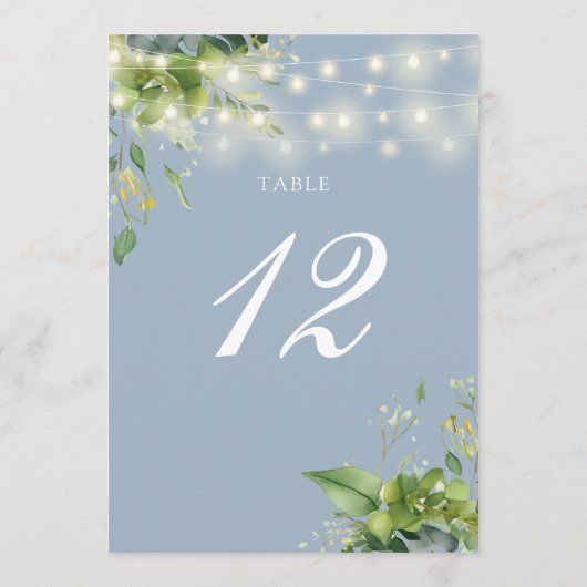 Greenery String Lights Stoffig Blauw Tafelnummer (Achterkant)