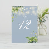 Greenery String Lights Stoffig Blauw Tafelnummer (Staand voorkant)
