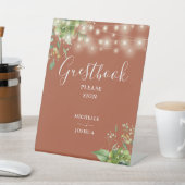 Greenery String Lights Terracotta Guestbook Reclamebord Met Voetstuk (Insitu)