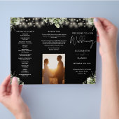 Greenery String Lights Trifold Wedding Program Flyer (Hand)