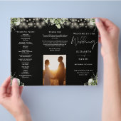 Greenery String Lights Trifold Wedding Program Flyer (Hand)