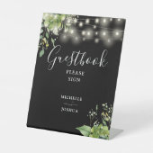 Greenery String Lights Zwart-wit gastenboek Reclamebord Met Voetstuk (Voorkant)
