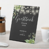 Greenery String Lights Zwart-wit gastenboek Reclamebord Met Voetstuk (Insitu)