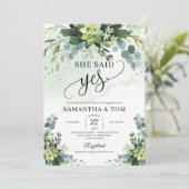 Greenery succulent bladerbloemen zei ze ja kaart (Staand voorkant)