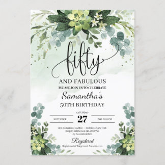 Greenery succulent bloemen verlaat 50e verjaardag kaart