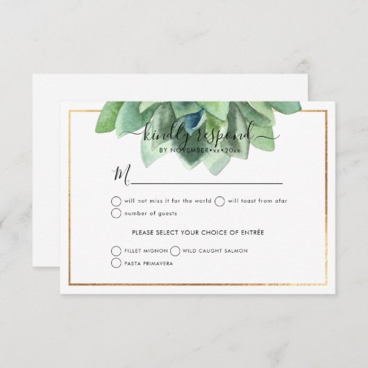 Greenery Succulent RSVP Stylish|Desert Roos Aankondiging (Voorkant / Achterkant)