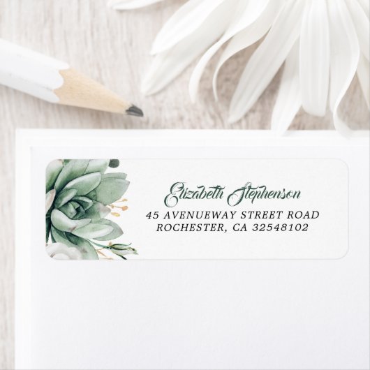 Greenery - Succulent Waterverf Wedding Etiket (Insitu)