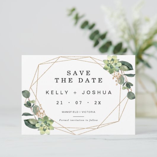 Greenery succulent Wedding Save the Date Kaart (Staand voorkant)