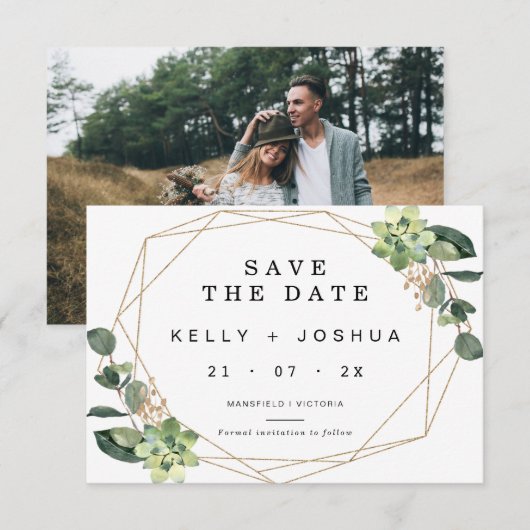Greenery succulent Wedding Save the Date Kaart (Voorkant / Achterkant)