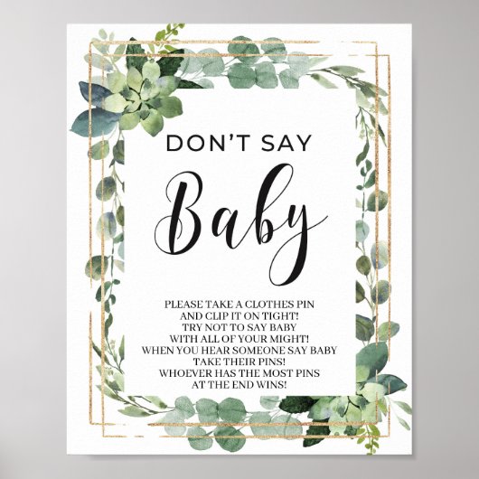 Greenery succulent zeg geen baby-spelbord poster (Voorkant)