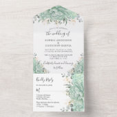 Greenery Succulents and Gold Leaves Wedding All In One Uitnodiging (Binnen)