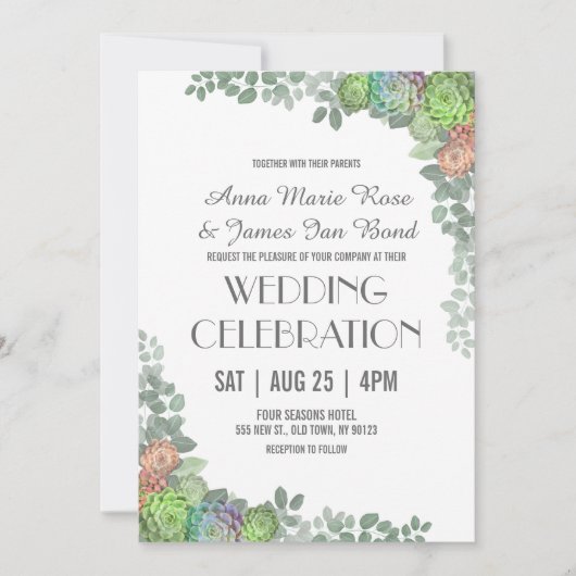 Greenery Succulents Wedding Invitations Kaart (Voorkant)