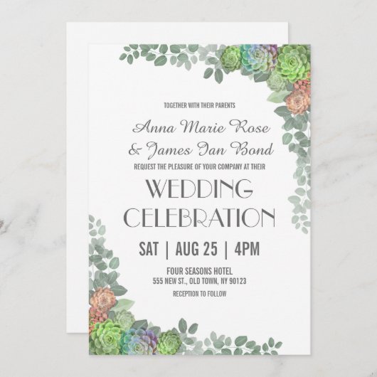 Greenery Succulents Wedding Invitations Kaart (Voorkant / Achterkant)