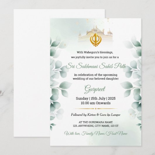 Greenery Sukhmani Sahib Path Invitation Kaart (Voorkant / Achterkant)