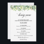 Greenery Summer Destination Kissingmenu<br><div class="desc">Dit groene menu van de zomerbestemming is perfect voor een eenvoudige trouwreceptie. Groene blush handgetekende bladeren,  bladeren,  bladeren en diyllisch geometrisch lijst,  het smeden van stijl en klasse om je kaarten te versieren.</div>