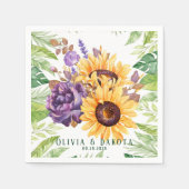 Greenery Sunflower and Paarse Floral Wedding Servet (Voorkant)