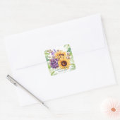 Greenery Sunflower and Paarse Floral Wedding Vierkante Sticker (Envelop)