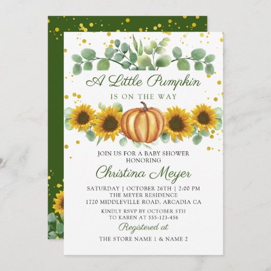 Greenery Sunflower Autumn Pumpkin Baby shower Kaart (Voorkant / Achterkant)