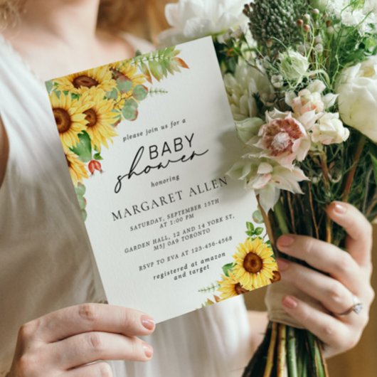 Greenery Sunflower Baby shower Kaart