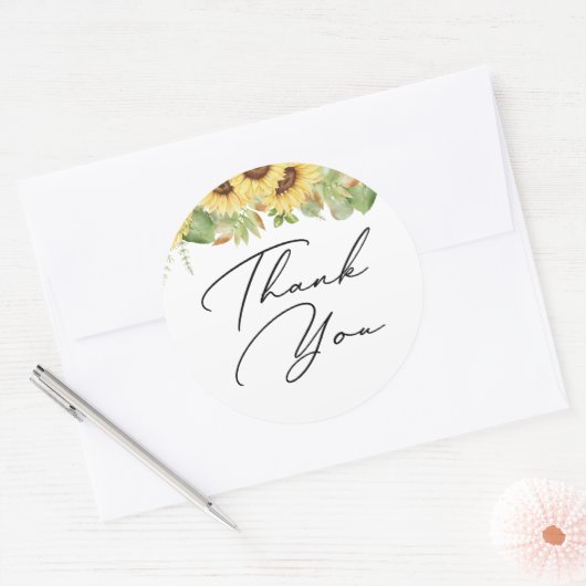 Greenery Sunflower Baby shower Ronde Sticker (Envelop)