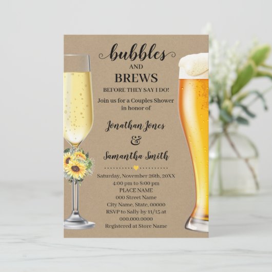 Greenery Sunflower Bubbles & Brews voor ik dat doe Kaart (Staand voorkant)