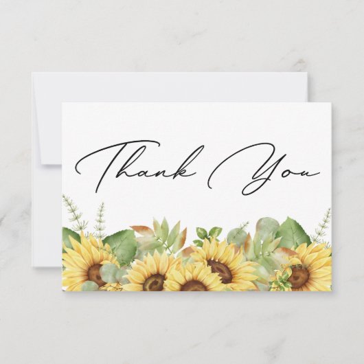 Greenery Sunflower Dank u Baby shower Bedankkaart (Voorkant)