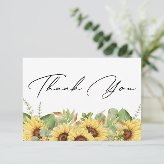 Greenery Sunflower Dank u Baby shower Bedankkaart (Staand voorkant)