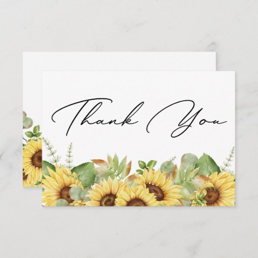 Greenery Sunflower Dank u Baby shower Bedankkaart (Voorkant / Achterkant)