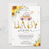 Greenery Sunflower Elephant drive by Baby shower Kaart (Voorkant)