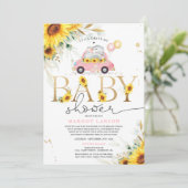 Greenery Sunflower Elephant drive by Baby shower Kaart (Staand voorkant)