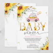 Greenery Sunflower Elephant drive by Baby shower Kaart (Voorkant / Achterkant)