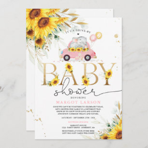Greenery Sunflower Elephant drive by Baby shower Kaart